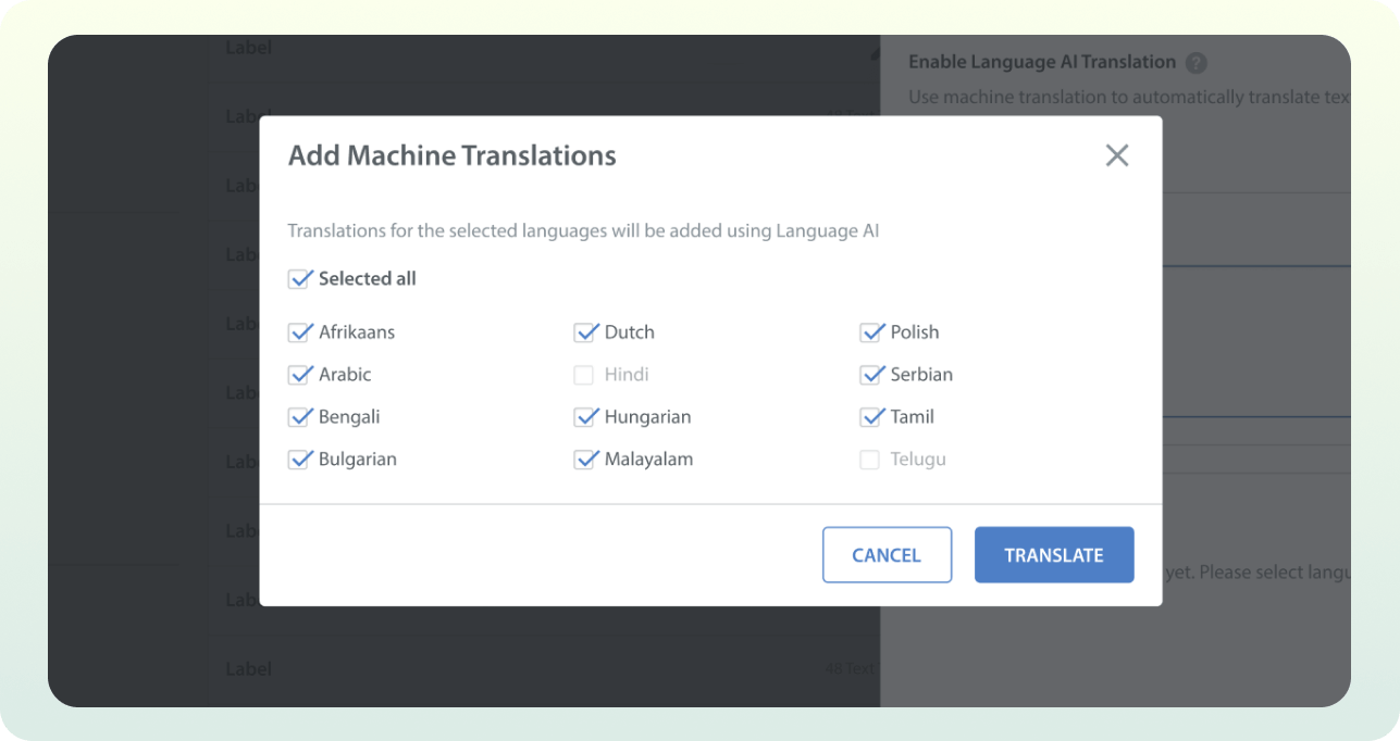 Language AI for Text Template Translations Beta